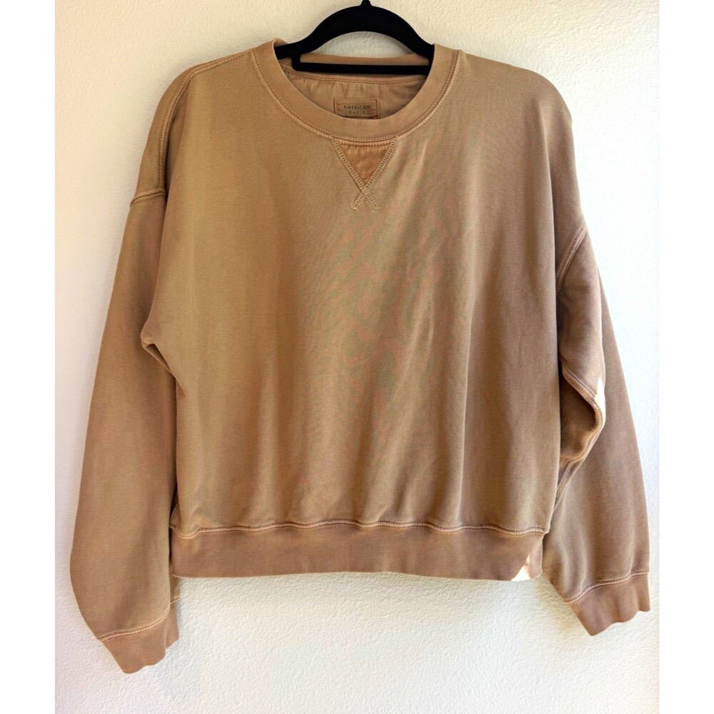 American Eagle Outfitters Women's Beige Fleece Crew Neck Pullover Sweatshirt S